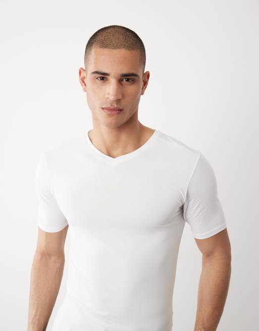 River Island - T-shirt moulant à col en V - Blanc, 3 de 5