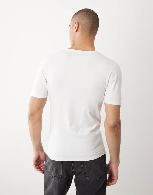 River Island - T-shirt moulant à col en V - Blanc, 5 de 5