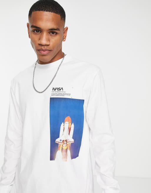 River Island T shirt NASA manches longues Blanc