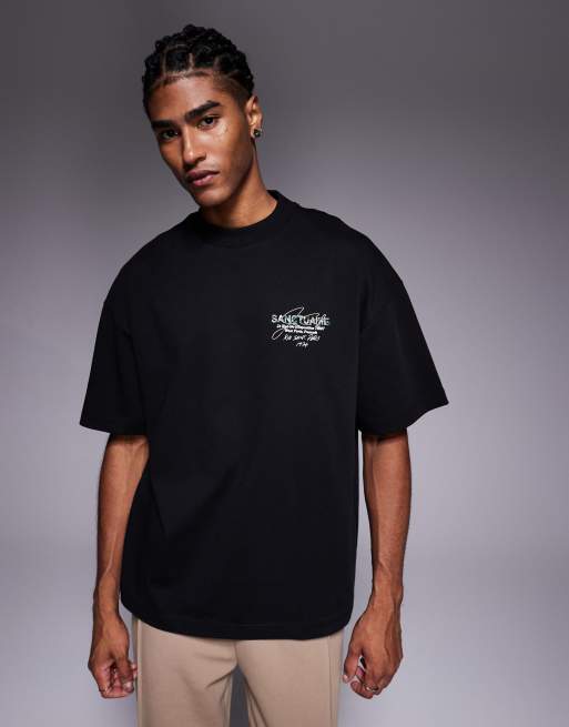 River Island - T-shirt nera con stampa "Sanctuaire" mimetica, 3 di 5