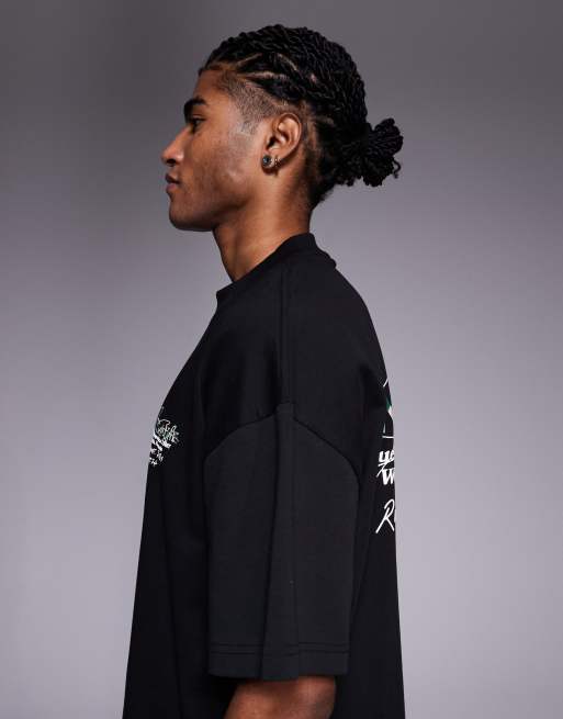 River Island - T-shirt nera con stampa "Sanctuaire" mimetica, 5 di 5