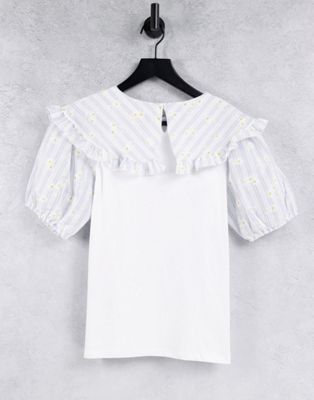 T-shirts et débardeurs River Island - T-shirt oversize à col fantaisie et carreaux vichy - Blanc