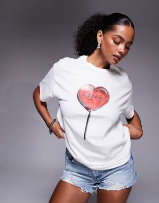 River Island - T-shirt oversize à motif sucette - Blanc | ASOS