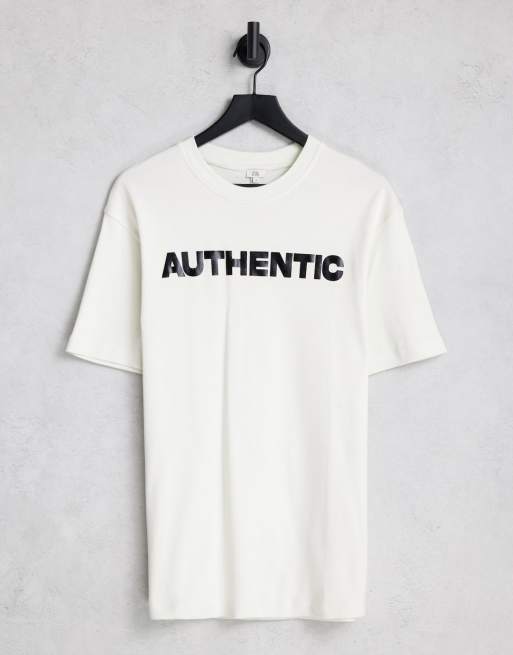 River Island - T-shirt oversize à slogan authentique - Crème