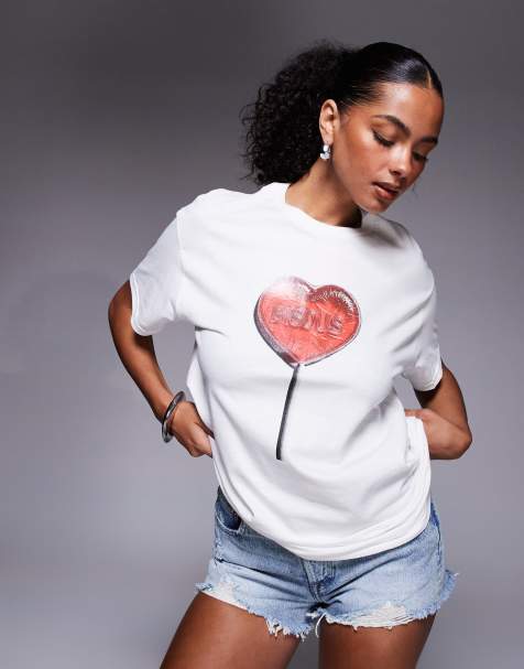 River Island - T-shirt oversize bianca con grafica di lecca-lecca - view 1