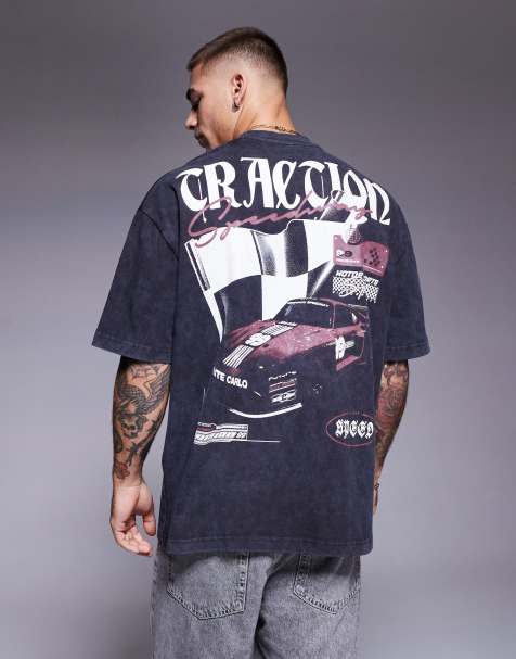River Island - T-shirt oversize nera slavata con stampa Monaco motocross - view 1