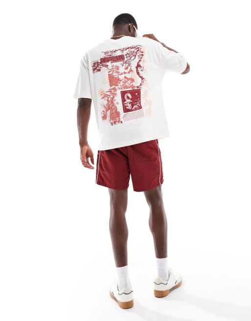 River Island – T-shirt oversize w kolorze ecru z nadrukiem z japońskim motywem na plecach