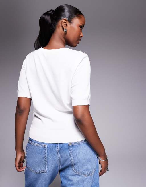 River Island - T-shirt ras de cou en maille - Blanc, 3 de 4
