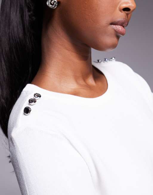 River Island - T-shirt ras de cou en maille - Blanc, 4 de 4
