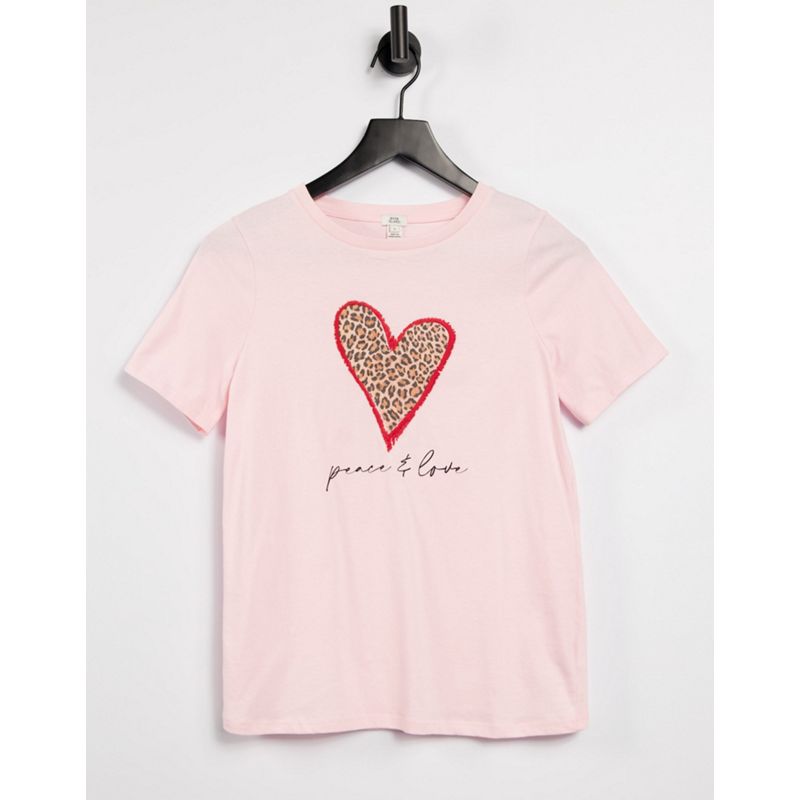 Donna T-shirt e Canotte River Island - T-shirt rosa con grafica di cuore leopardato
