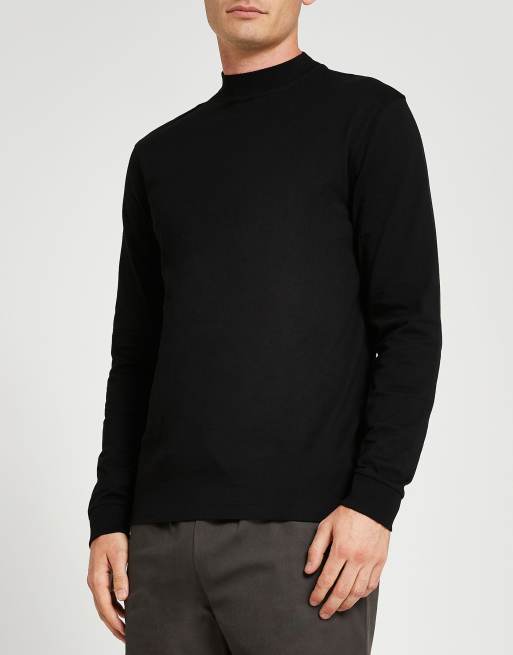 River Island - T-Shirt slim dolcevita a maniche lunghe, colore nero