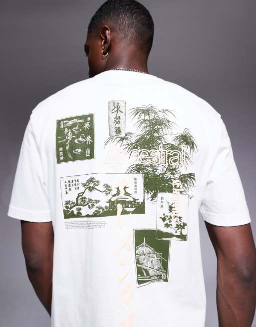 River Island – T-shirt w kolorze ecru z grafiką z motywami Japonii
