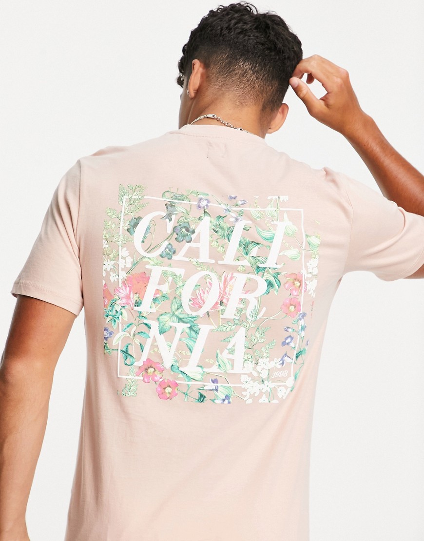River Island t-shirt with California floral back print in pink
