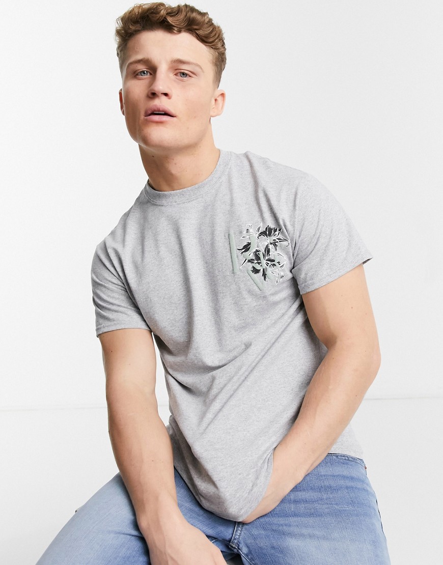 River Island T-shirt With Floral Print In Gray-grey