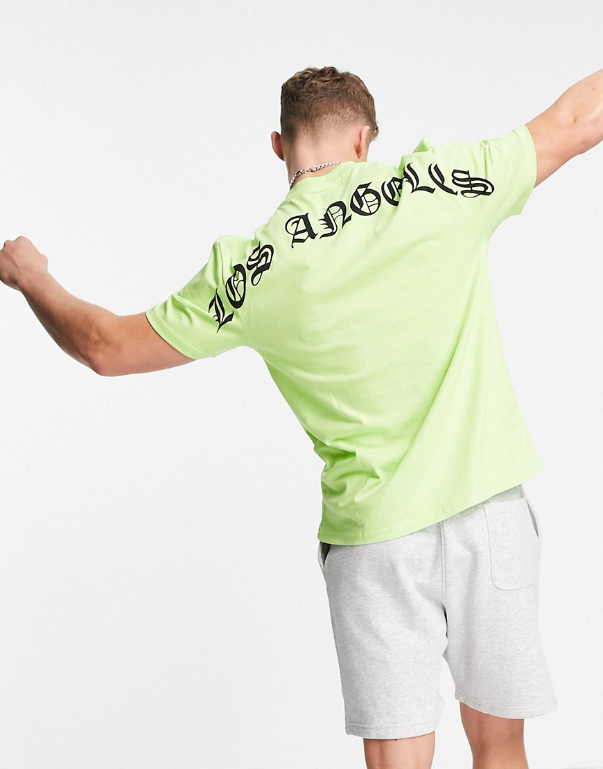 River Island t-shirt with LA back print in neon green