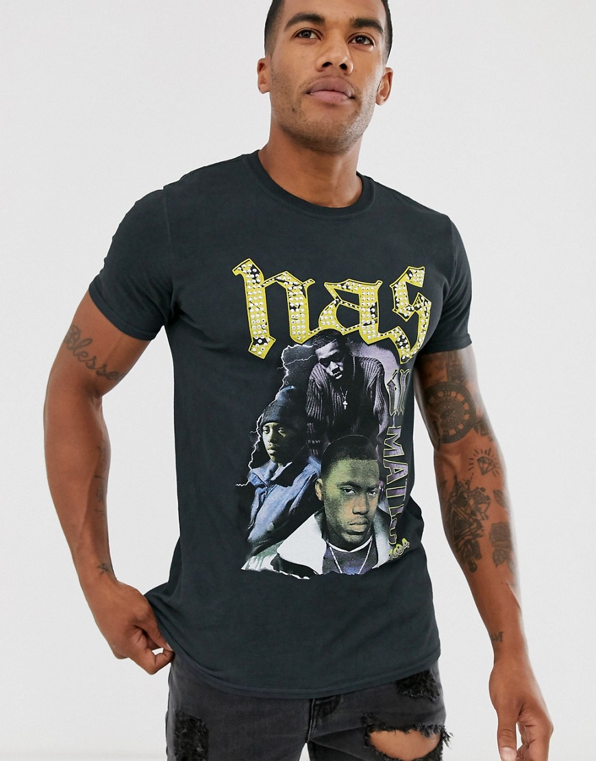 River Island t-shirt with Nas print-Black