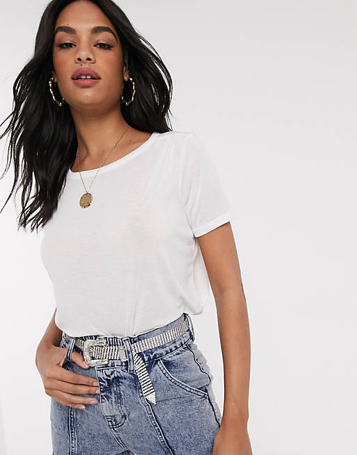 River Island t-shirt with ruched sleeves in white | ASOS