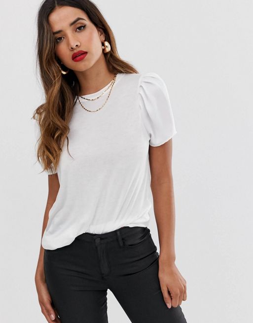 River Island t-shirt with woven sleeves in white | ASOS