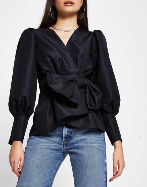 River Island Taft Bluse In Schwarz Aus Taft Mit Schleife Vorne Evesham Nj