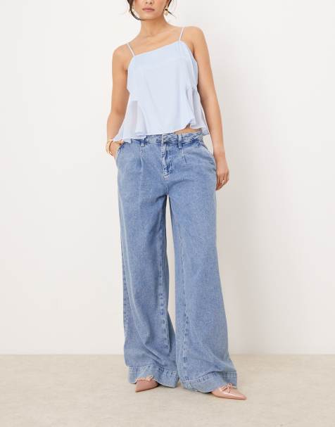 River Island tailored baggy jeans in midwash blue - view 1