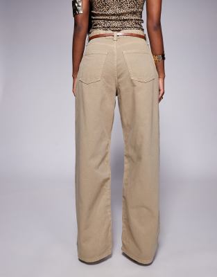 River Island Tailored Baggy Jeans With Detachable Belt In Neutral