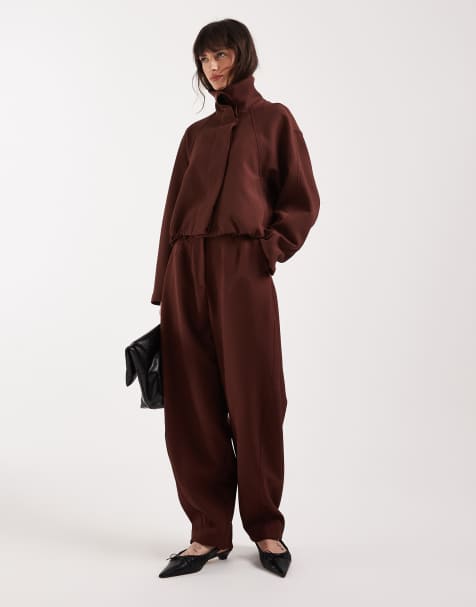 River Island tailored balloon pants in brown - view 1