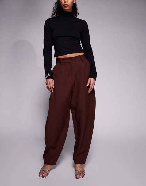 River Island tailored balloon trousers in brown