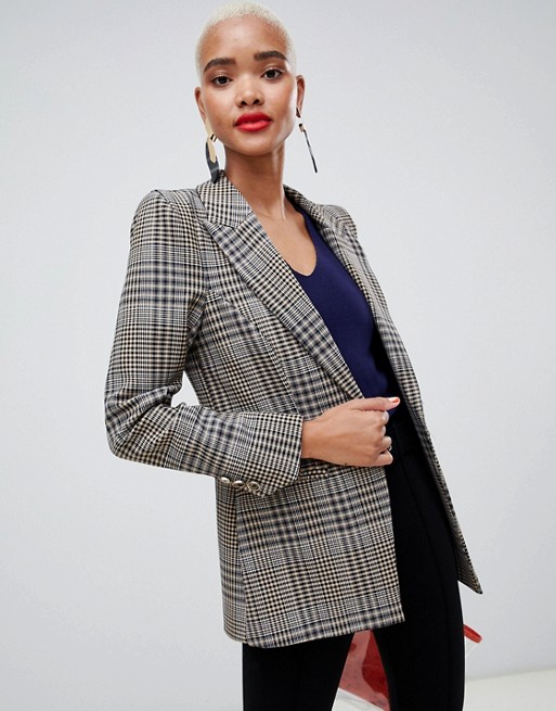 River Island tailored blazer with stripe back in grey check