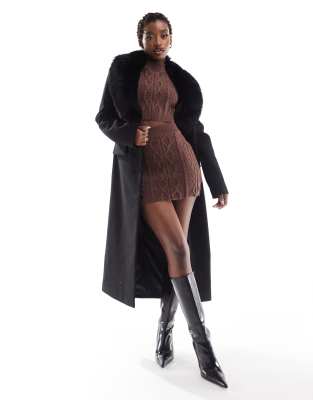 River Island Tailored Coat With Faux Fur Collar In Black