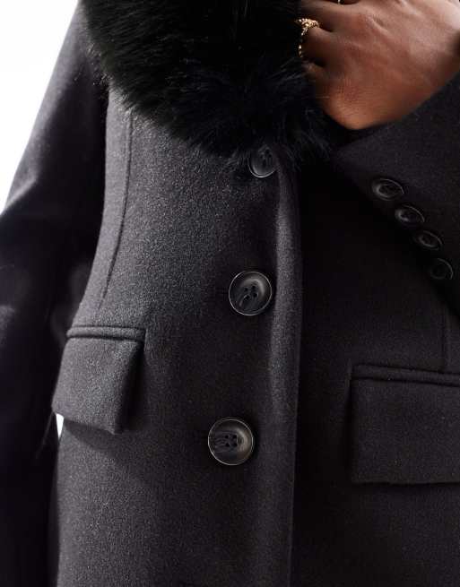 River island tailored coat with faux fur trim in on sale navy