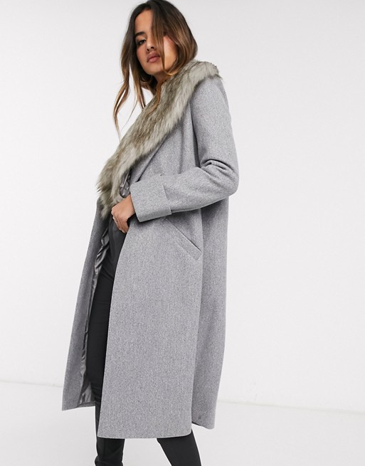 River Island tailored coat with faux fur collar in grey