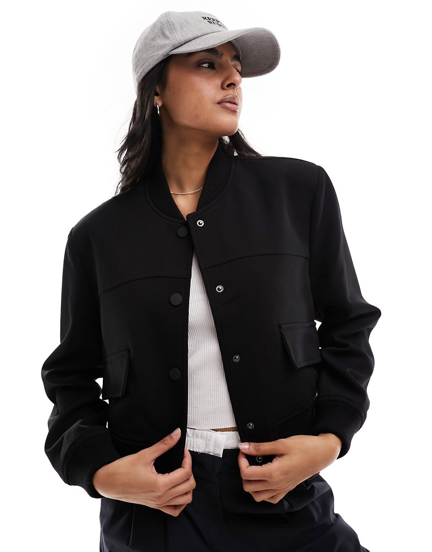 River Island Tailored crop bomber jacket in black