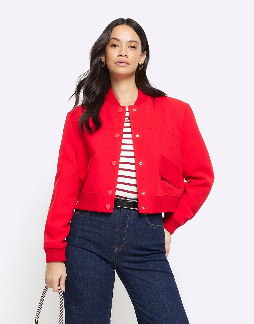 River Island Tailored crop bomber jacket in red