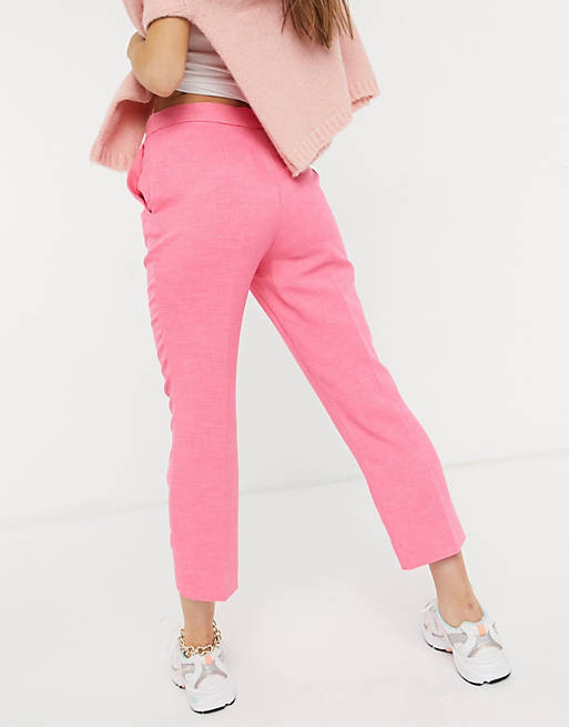 Women River Island tailored cropped trousers in pink 