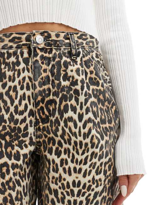 River Island tailored denim shorts in leopard print ASOS