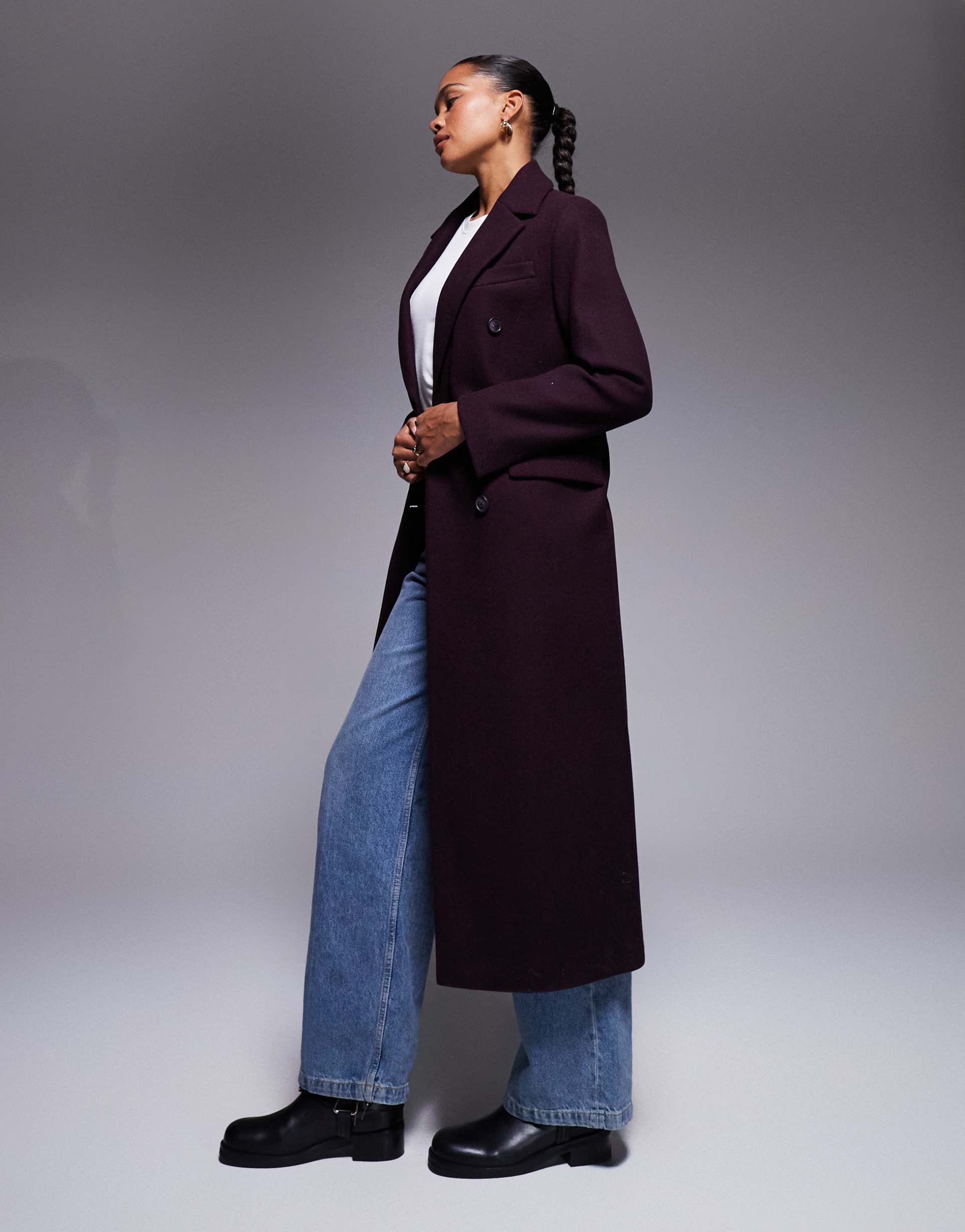 river island tailored double breasted coat in burgundy