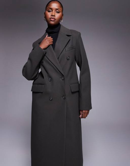 River Island tailored double breasted coat in khaki , 3 of 4