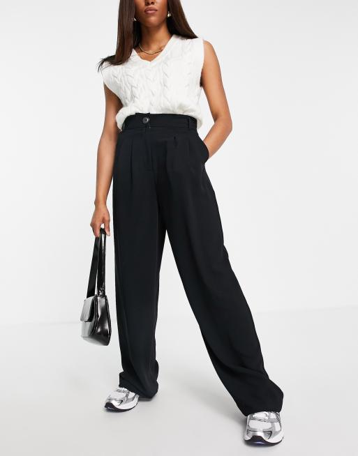 River Island tailored elasticated waist wide leg pant in black
