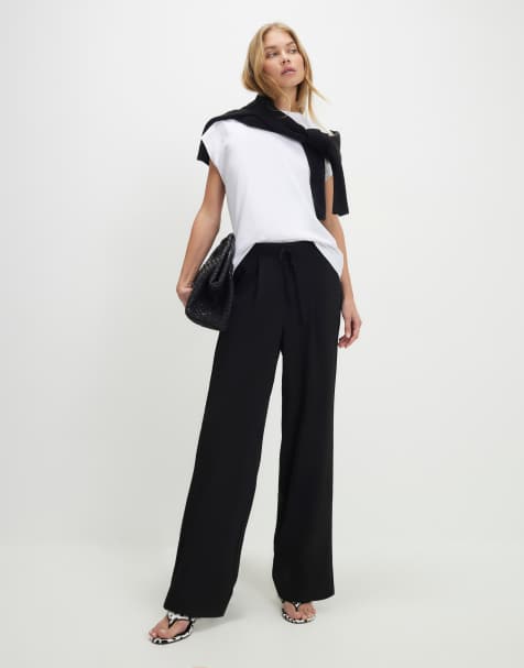 River Island Tailored elasticated wide leg trousers in black - view 1