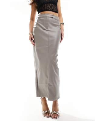 tailored faux leather midaxi skirt in light gray