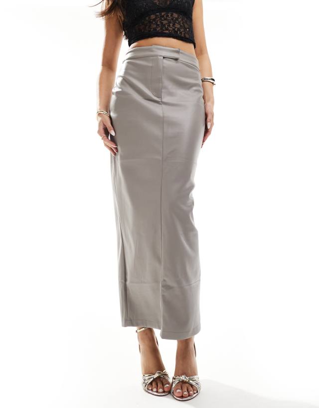 River Island - tailored faux leather midaxi skirt in light grey