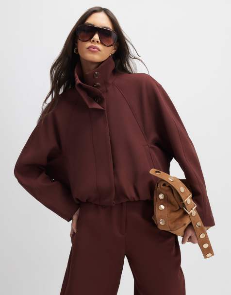 River Island tailored funnel neck bomber jacket in brown - view 1