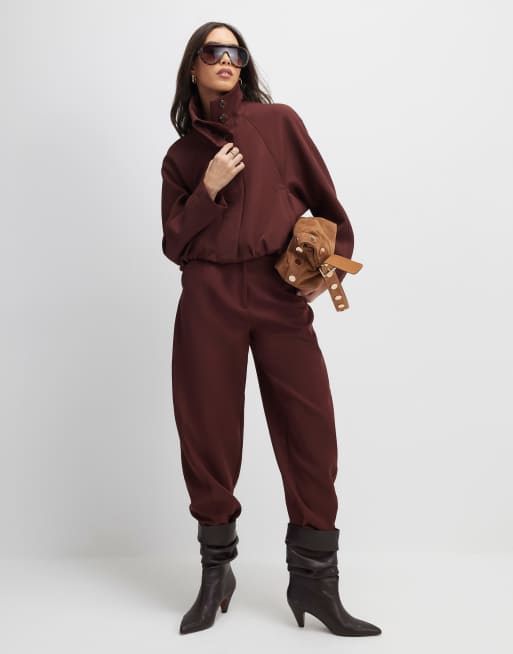 River Island tailored funnel neck bomber jacket in brown, 2 of 4