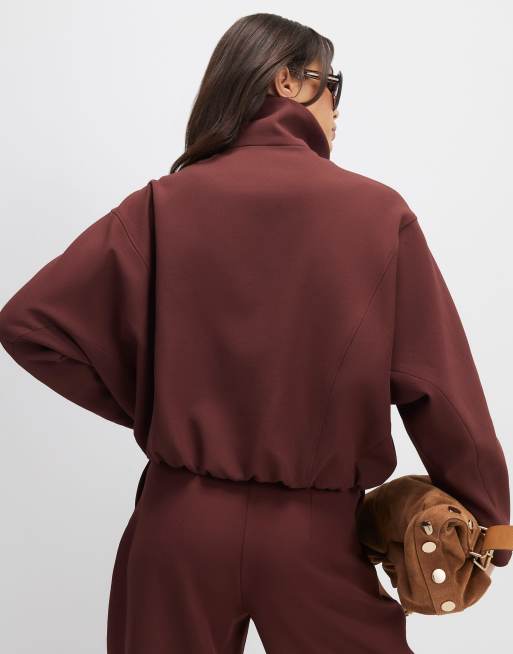 River Island tailored funnel neck bomber jacket in brown, 4 of 4