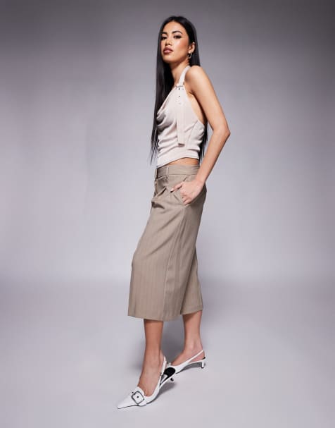 River Island tailored jort in beige - view 1