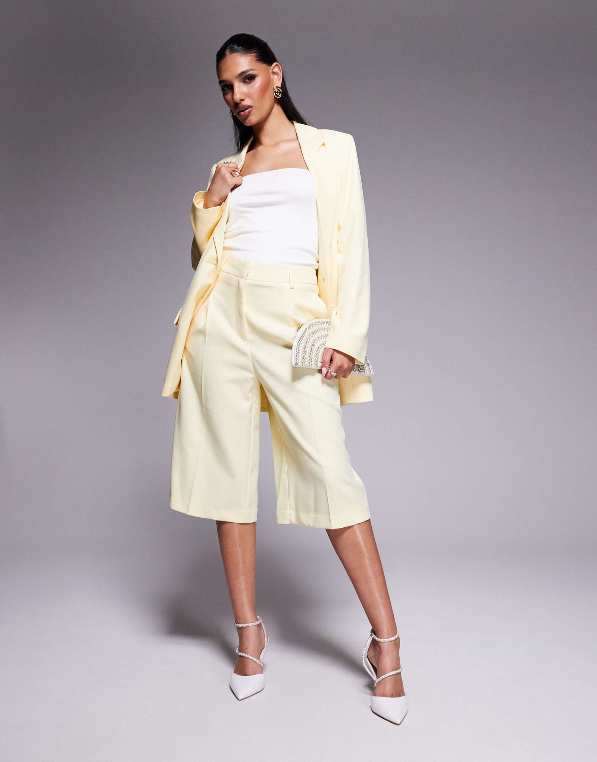 river island tailored jorts in light yellow - part of a set