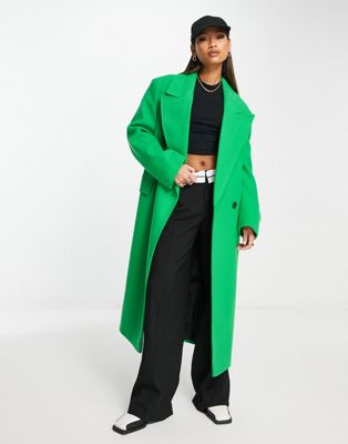River Island tailored longline coat in bright green | ASOS