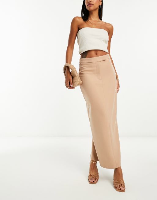 River Island tailored maxi skirt in beige