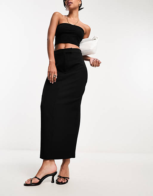 River Island tailored maxi skirt in black | ASOS