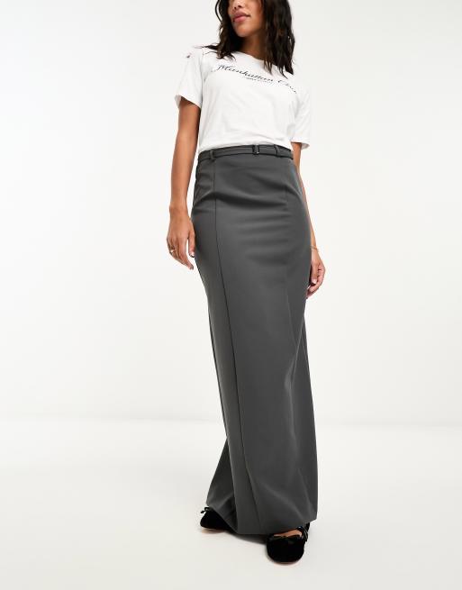 River Island tailored pencil maxi skirt in dark gray ASOS